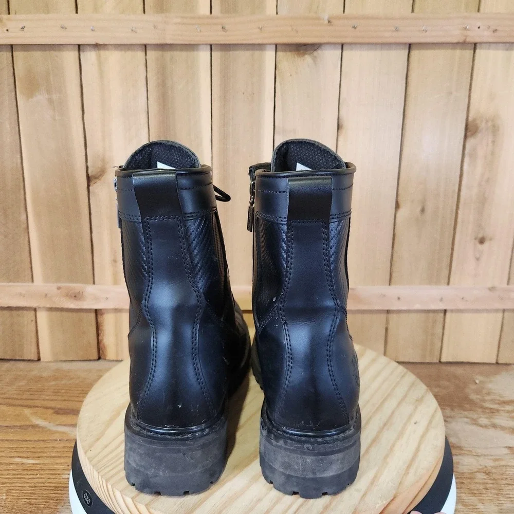 Milwaukee Trooper Boots Mens 12EE Black Leather Motorcycle Biker Zip Lace Up
